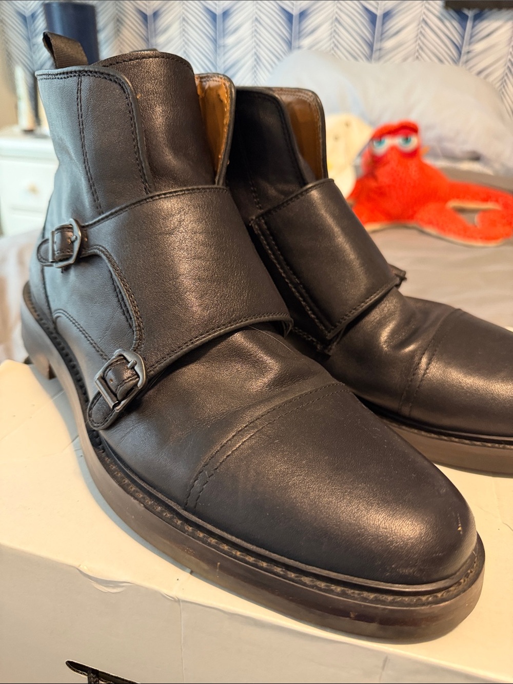 ALDO Men’s Black Leather Double Monk Strap Boots
